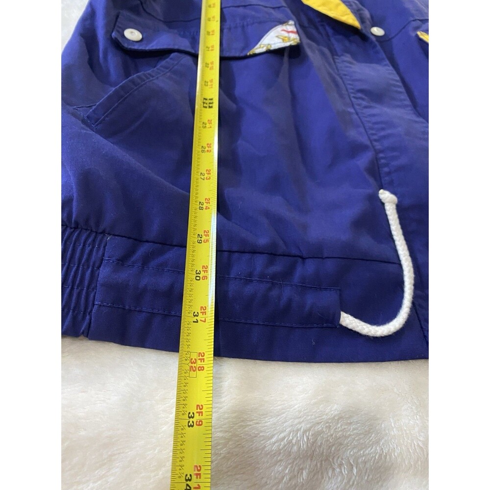 VTG 80s 90s Windbreaker Mariel Blue & Yellow Chain Baroque Bomber Jacket Women L - Picture 5 of 9